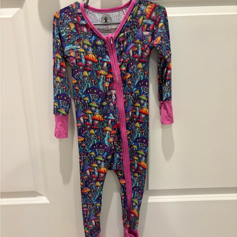 Bamboo Mushroom Print Kids One Piece zip Jammie’s